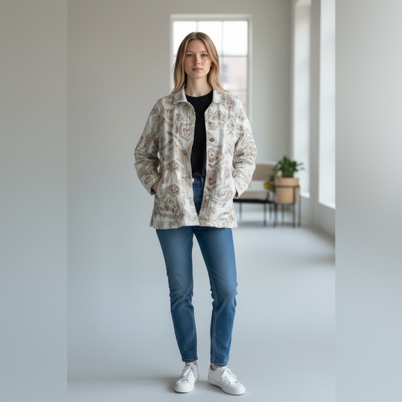 Parsley and sage size M reversible jacket. Embroidered flowers/cream. - Picture 2 of 11